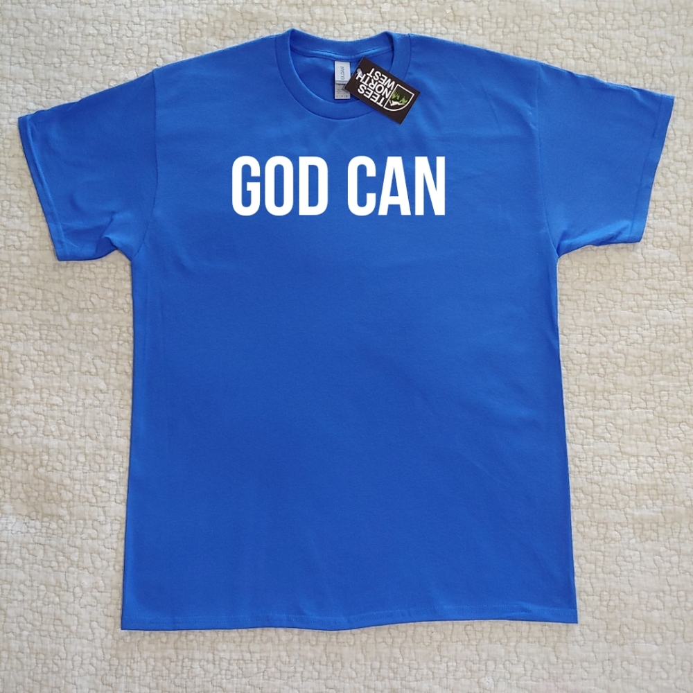 NWT GOD CAN Graphic Tee, Various Sizes, Royal Blue, Short Sleeved